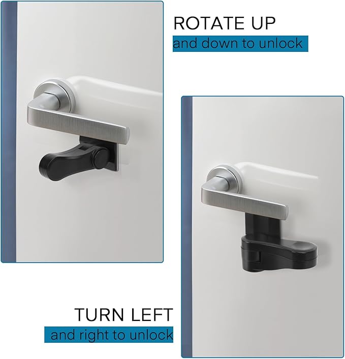 Child Proof Door Lever Lock - 2 Pack - Door Locks for Kids Safety - Door Knob Child Proof - Baby Proofing 3M Adhesive - Door Handle Child Proof - Baby Safety Locks for Toddlers - Black