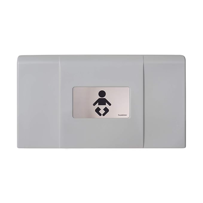 Foundations Ultra Horizontal Wall Mounted Baby Diaper Changing Station, Oversized Changing Surface, Plastic with Heavy Duty Stainless Steel Hinge - Gray (200-EH-01)