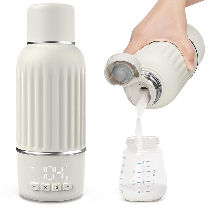 Portable Bottle Warmer for Travel, 2.5 Min Fast Heating for Breast Milk and Formula, Portable Milk Warmer with 10400mAh Long Battery, 17oz Large Capacity, Fast Charging Baby Bottle Warmer
