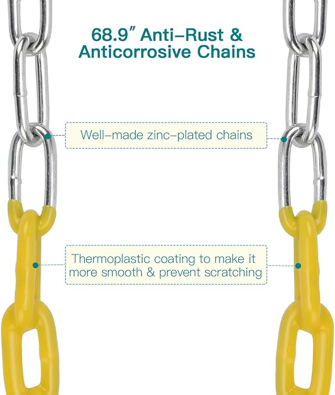 PACEARTH 2 Pack Swings Seats Holds 660lbs with 68.9 inch Anti-Rust Chains Plastic Coated 23.6 inch Tree Hanging Straps and Locking Buckles (Blue)