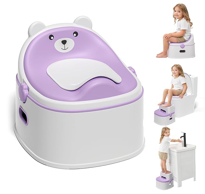 3-in-1 Toddler Potty Training Toilet for Boys & Girls - Convertible Potty Chair with Step Stool for Toddlers 1-3, Anti-Slip Design Toddler Toilet Seat - Removable & Easy to Clean