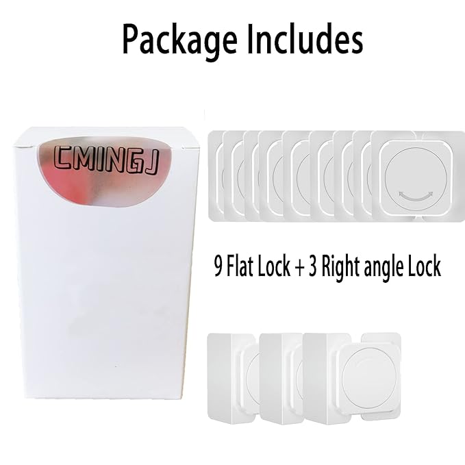 CMINGJ Cabinet Locks(12-Pack) for Babies, Kids and Toddlers Proofing Cabinet Child, Safety Locks Suitable for Cabinets, Drawer and Refrigerator with Easy Installation (9 Flat Lock+3 Right Angle Lock)