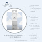 Living Textiles Blue Clouds Chenille Soft Baby Blanket Reversible Premium Cozy Fabric for Best Comfort - for Infant,Toddler,Newborn,Nursery,Boy,Unisex,Throw,Crib,Stroller,Gift, Blue Clouds 40x30