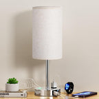 17.4Inch Bedside Touch Table Lamps for Bedroom Nightstand with USB-C USB-A Charging Ports White - 3 Way Dimmable Control Small Lamp Fabric Shade Silver Base for Office, Dorm Room, Living Room, Reading