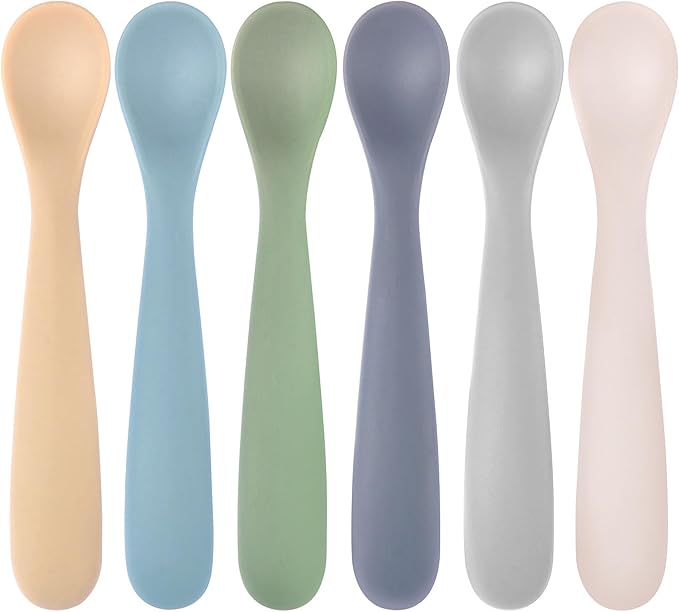 Silicone Baby Spoons Self Feeding 6+ Months, 6 Pack First Stage Baby Led Weaning Supplies, Soft Tip Feeding Spoon, BPA Free, Dishwasher and Boil Safe