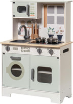 ROBOTIME Play Kitchen Set for Kids Toddlers, Wooden Kids Play Kitchen Playset with Real Lights & Sounds, Pretend Toddler Kitchen Gift for Girls Boys Age 3+