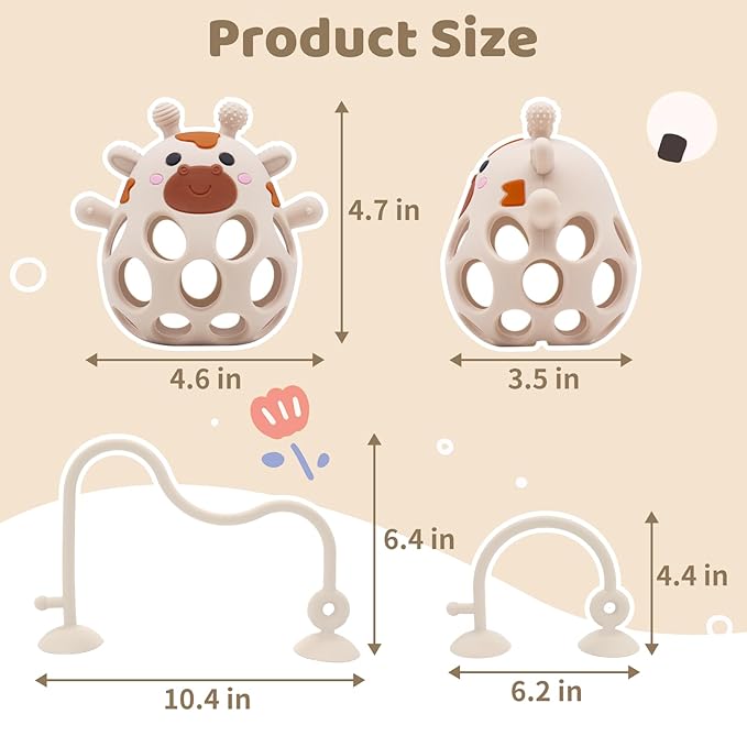 Baby High Chair Toys Teething Chew - Baby Table Toys, High Chair Suction Toy Teething Toys Silicone Teethers, Food Grade Silicon for 6 12 18 Months White