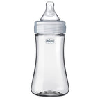 Chicco Duo 9oz. Hybrid Baby Bottle with Invinci-Glass Inside and Plastic Outside | Dishwasher, Bottle Warmer, and Electric Sterilizer Safe | Intui-Latch Nipple | Clear/Grey