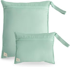 mushie Water Resistant Wet Bags | Large & Small Reusable Storage Bag for Baby Items and Travel | Zippered Pockets with Handle | Machine Washable, Set of 2 (Roman Green)