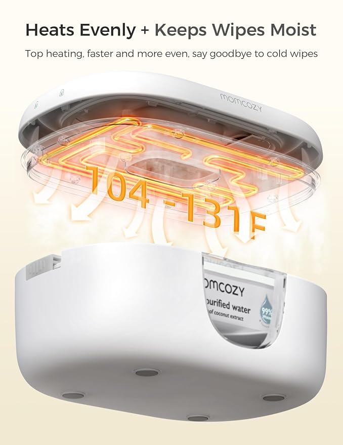 Momcozy Baby Wipe Warmer, Innovative Spring Design, Large Capacity Wipes Dispenser for 60-80pcs, Fast & Even Heating, 4 Modes of Temperature Heating Control, Diaper Wipe Warmer with Night Light, Grey