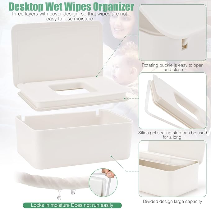 Baby Wipes Dispenser, Wipe Holder for Baby & Adult,Keeps Wet Tissue Fresh, Non-Slip Wipes Case, Flushable Wipe Container with Sealing Design Lid
