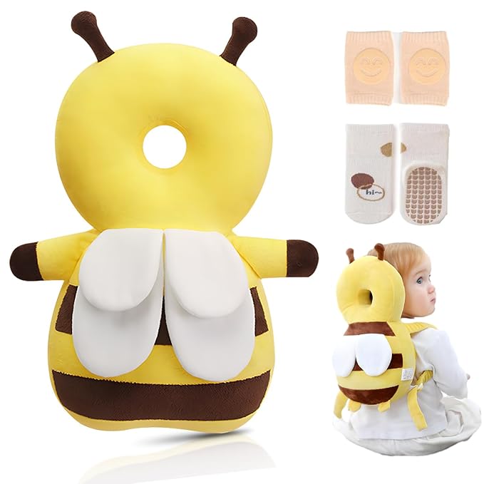 Baby Walker Head Protector Backpack Wear,Toddler Adjustable Baby Head Protection Backpack for Safety Baby Learning Walking Crawling (Bee)