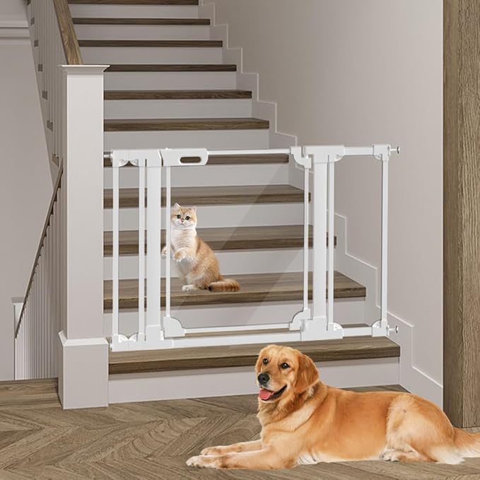 Clear Baby Safety Gate for Stairs,29"-48" Wide, 30" Tall Pressure Mounted Acrylic Pet Gate, Easy Walk Through Auto Close Child Gate for Doorways and House,29.52-47.24"