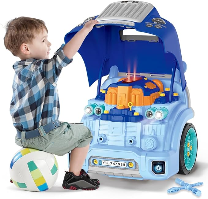 Interactive Truck Engine Toy with Removable Parts - Lights, Sounds, and Fun for Young Mechanics -Unleash Their Creativity and Motor Skills with This Truck Engine Toy (Bule)