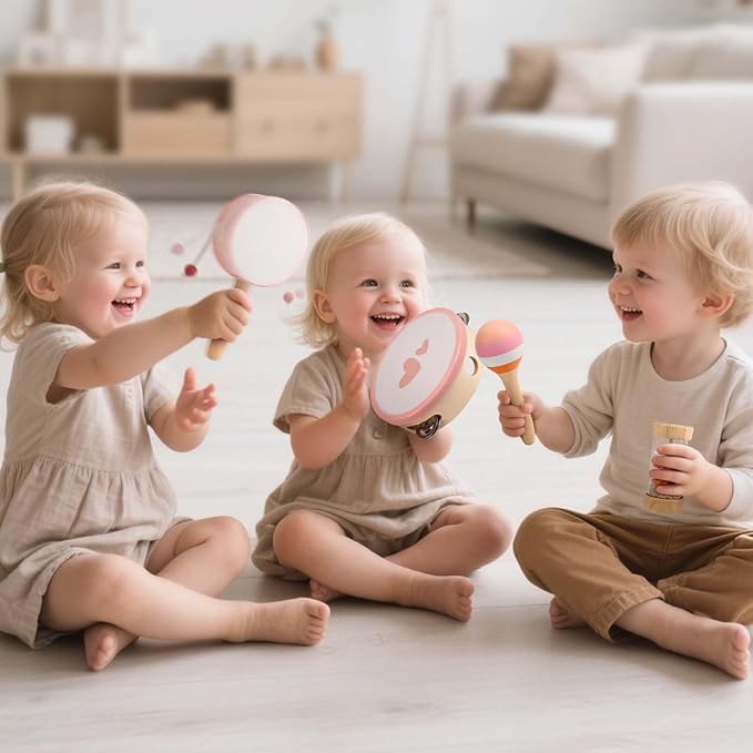 Musical Toys for 2 3 Year Old Girl Birthday Gifts, Wooden Montessori Toys for 2 Year Old, 8 in 1 Musical Instruments for Toddlers with Drum/Hand Bells/Flute/Maracas, Preschool Toys for Baby 18+ Months