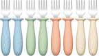 DRKIO 8 Pieces Toddler Forks Set - Baby Forks with Silicone Handle Children safe 18/8 Stainless Steel Toddler Utensils Set for Self Feeding Kids Silverware Anti-Choke Design Food Grade Dishwasher Safe