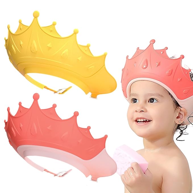 2PCS Baby Shower Cap Adjustable Crown Shape Baby Hair Washing Shield Waterproof Lightweight Plastic Bath Visor for Toddlers