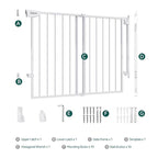 Babelio 34" Tall No Bottom Bar Baby/Dog Gate for Stairs, House and Doorways, 29.7-46.5" Auto Close Safety Pet Gates with Large Walk Thru Door, Hardware Mount, White