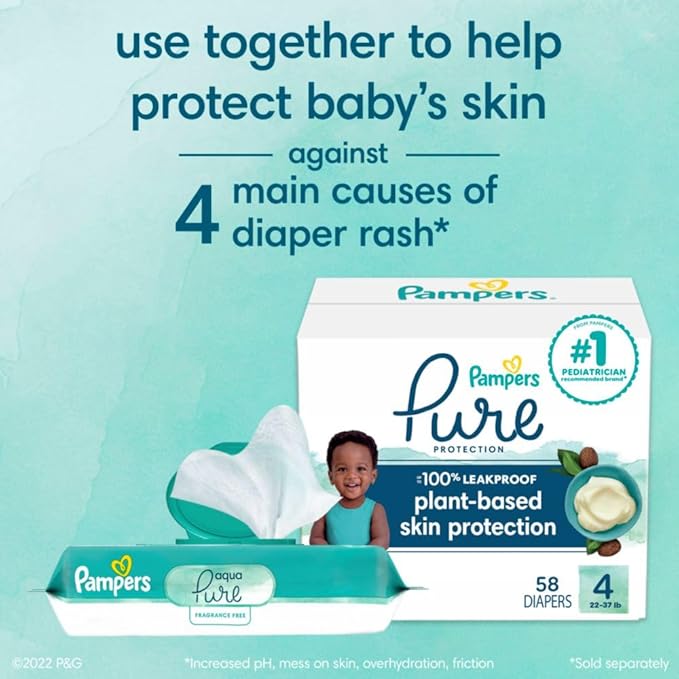 Pampers Baby Wipes Aqua Pure, 99% Water Based Wipes, Hypoallergenic and Unscented Infant Wipe, 896 Total (16 Flip-Top Packs)