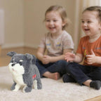 Easfan Electric Walking Plush Dog Toy Interactive Talking Musical Plush Toy Grey Puppy Birthday Gifts for Kids Toddlers,7"