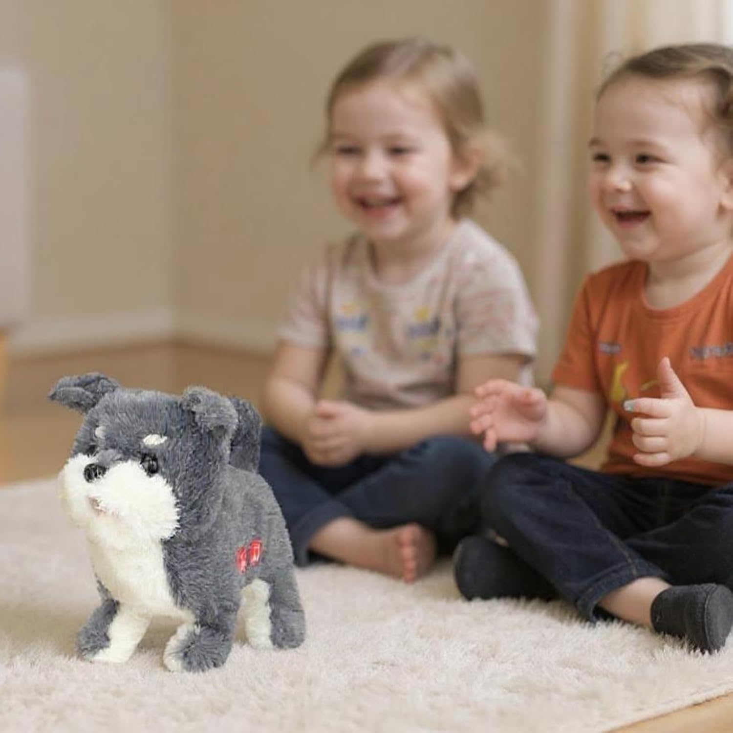 Easfan Electric Walking Plush Dog Toy Interactive Talking Musical Plush Toy Grey Puppy Birthday Gifts for Kids Toddlers,7"
