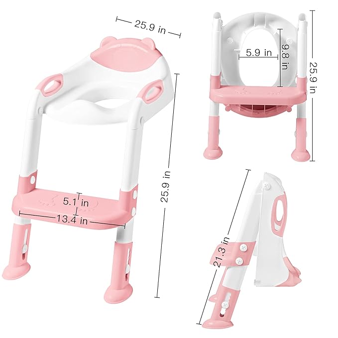 Potty Training Seat with Step Stool Ladder, SKYROKU Potty Training Toilet for Kids Boys Girls Toddlers - Comfortable Safe Potty Seat with Anti-Slip Pads Ladder Pink