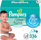 Pampers Baby Wipes Aqua Pure, 99% Water Based Wipes, Hypoallergenic and Unscented Infant Wipe, 336 Total (6 Flip-Top Packs)