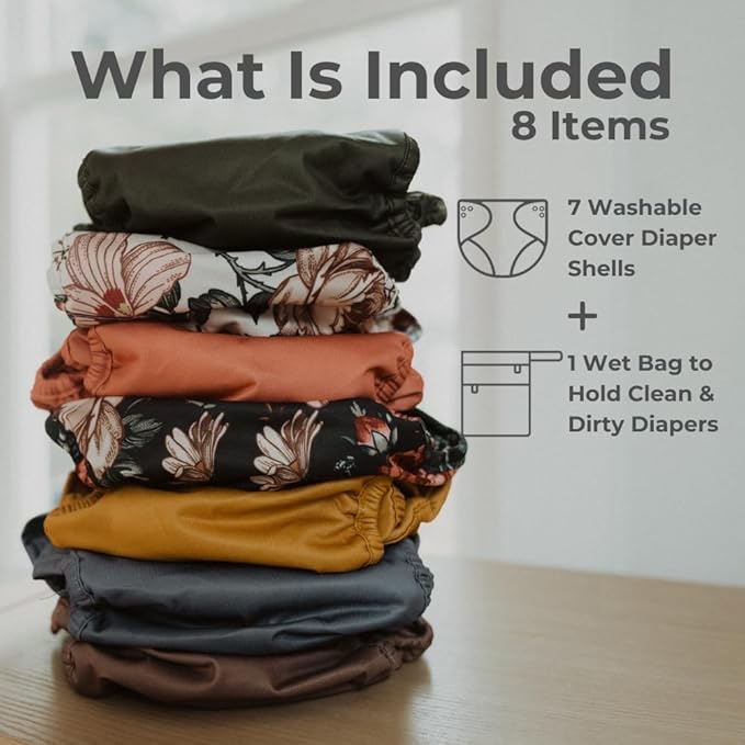 Nora's Nursery Cloth Diaper Cover, Reusable Cover with Snap Closure, Shell for Prefold, Flat, or Fitted Inserts, Includes Wet Bag - Harlow