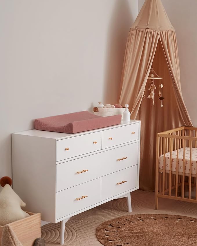 Blissful Diary Muslin Changing Pad Cover for Girls Boys, Ultra Soft Breathable Cotton, Baby Diaper Change Table Pad Covers, 2Pack (Dusty Pink&Rainbow)