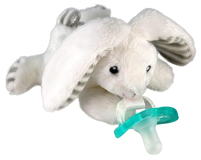 RaZbaby JollyPop Pacifier, Holder with Detachable Baby Pacifier, Stuffed Animal RaZbuddy, All Ages 0M+, 100% Medical Grade USA Made Silicone, Machine Washable, Textured & Easy to Hold – Bunny