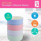 Elk and Friends Kids Porcelain Bowls with Silicone Suction Sleeve + Silicone Lid | Kids/Toddler/Baby Feeding | Microwave & Dishwasher Safe | Non slip | Cereal/Soup/Snack Dishes & Dinnerware