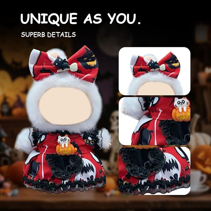 5 Complete Style Clothes Sets for 17cm Dolls - Hat & Overalls Dress Up Outfit for 17cm 15cm Dolls,Designer Outfits Bundle with Luxury/Cute/Sporty Themes, Gift for Doll Lovers (Halloween, 17cm/15cm)