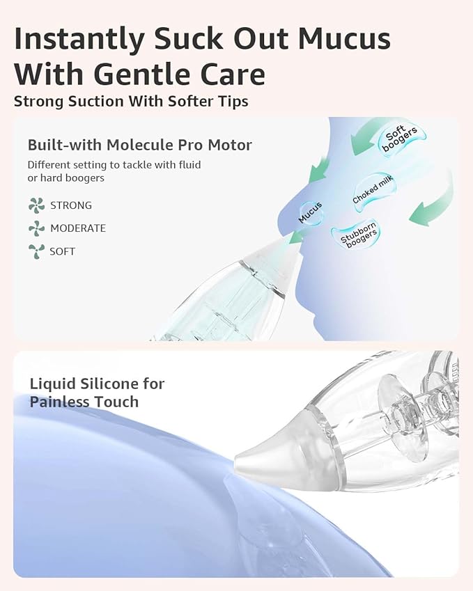 GROWNSY Nasal Aspirator for Baby, Electric Baby Nose Sucker with Larger Suction Chamber and More Powerful Suction, Automatic Nose Cleaner with Music and Light Soothing Function