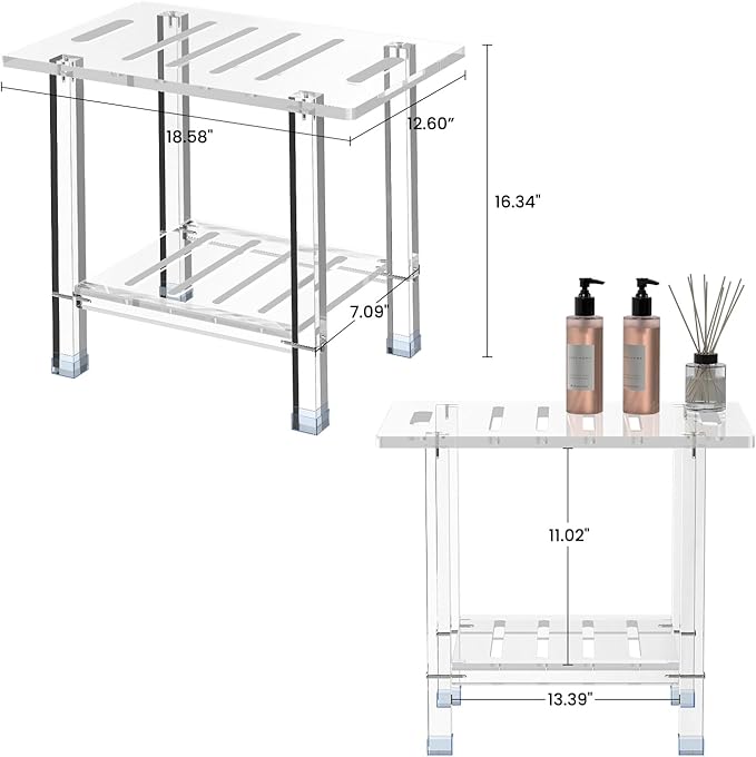 Sumerflos Acrylic Shower Bench for Inside Shower - 18.58" L x 12.60" W x 16.34" H Bathroom Shower Stool with Storage Shelf Heavy Duty (Hold Up to 400lbs) for Shaving Legs Waterproof Non-Slip