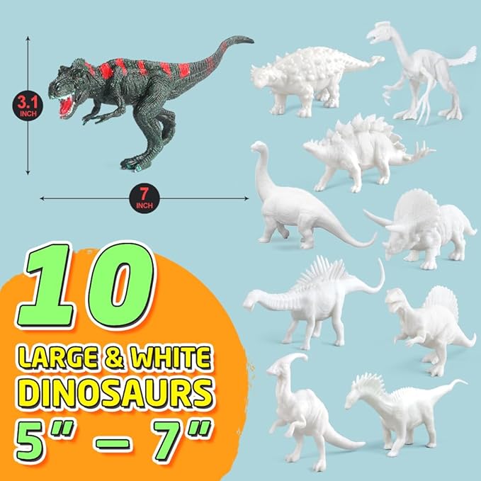 BAODLON Kids Arts Crafts Set Dinosaur Toy Painting Kit - 10 Dinosaur Figurines, Decorate Your Dinosaurs, Create a Dino World Painting Toys Gifts for 5, 6, 7, 8 Year Old Boys Kids Girls Toddlers