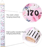 Kids Growth Chart, Wood Frame Fabric Canvas Height Measurement Ruler from Baby to Adult for Child's Room Decoration 7.9 x 79in (7.9 x 79in, Flowers)