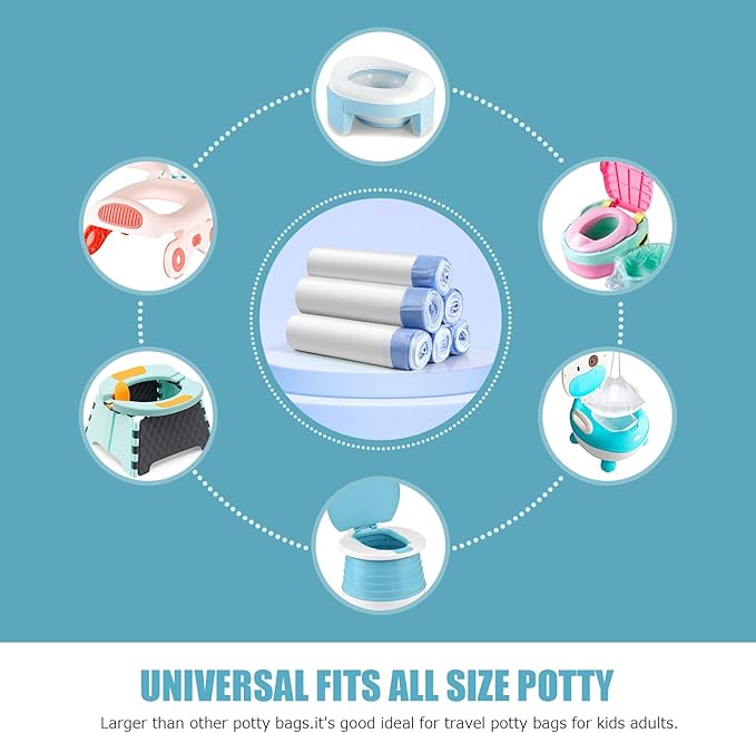 VISATOR Portable Travel Potty Chair Liners Bags Universal with Drawstring, 90 PCS (18 * 20INCH) (White)