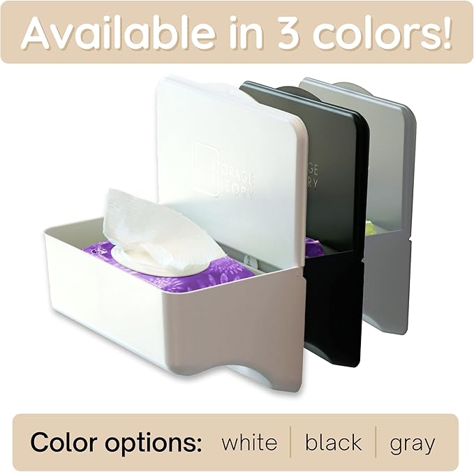 Bathroom Wipes Holder Dispenser with Shelf – Restroom Organizer & Wipe Holder for Bathroom – Tool Free Wall Mounted Baby Wipe Holder by Storage Theory – White, 2 Pack
