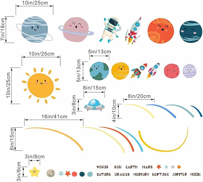 Outer Space Planets Wall Decals - Astronaut Rocket Boys Wall Stickers - Baby Nursery Kids Room Daycare Playroom Wall Decor