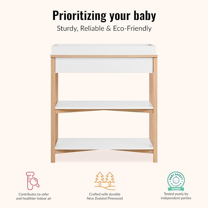 Dream On Me Owen Baby Changing Table, Removable Changing Tray, Spacious Top Storage Drawer, Two Open Shelves, Safety Brackets, JPMA Certified Modern Nursery Furniture – Vintage White Oak