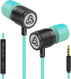 LUDOS Ultra Wired Earbuds in-Ear Headphones, 5 Years Warranty, Earphones with Mic, Noise Isolating Ear Buds, Memory Foam for iPhone, Samsung, School Students, Kids, Women, Small Ears - Turquoise