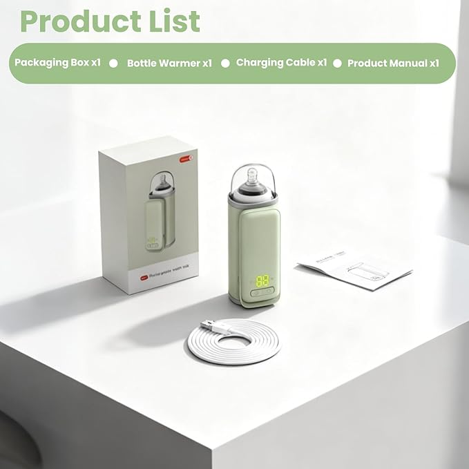 Portable Insulated Bottle Warmer, Waterless Baby Warmer, 6000mAh and 6-Level Temperature Control, Rquipped with a Small Hight Light and Temperature Bisplay, Suitable for Outdoor Travel and Home Use