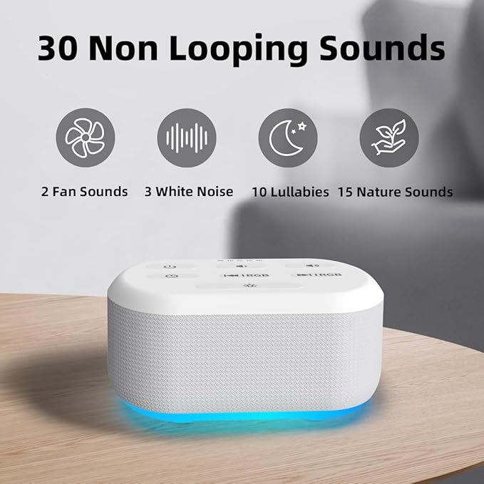 White Noise Machine Sound Machine 30 Soothing Sounds Brown Noise Machine with 12 Night Light Colors Sleep Sound Machine for Adults Baby Kids Noise Canceling for Office Home Privacy Auto-Off Timer