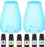 Diffuserlove 2 Pack 200ml Essential Oil Diffuser Ultrasonic Aromatherapy Diffuser with Waterless Auto Shut-Off Aroma Cool Mist Humidifiers with 6 Bottles of Natural Essential Oils /7 Color LED Lights