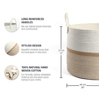 OrganiHaus Boho Woven Basket for Blankets and Laundry, Decorative Large Storage Bin for Living Room, Nursery Basket for Toys & Clothes, Soft Cotton Rope with Handles 20x13 inches - Striped Honey