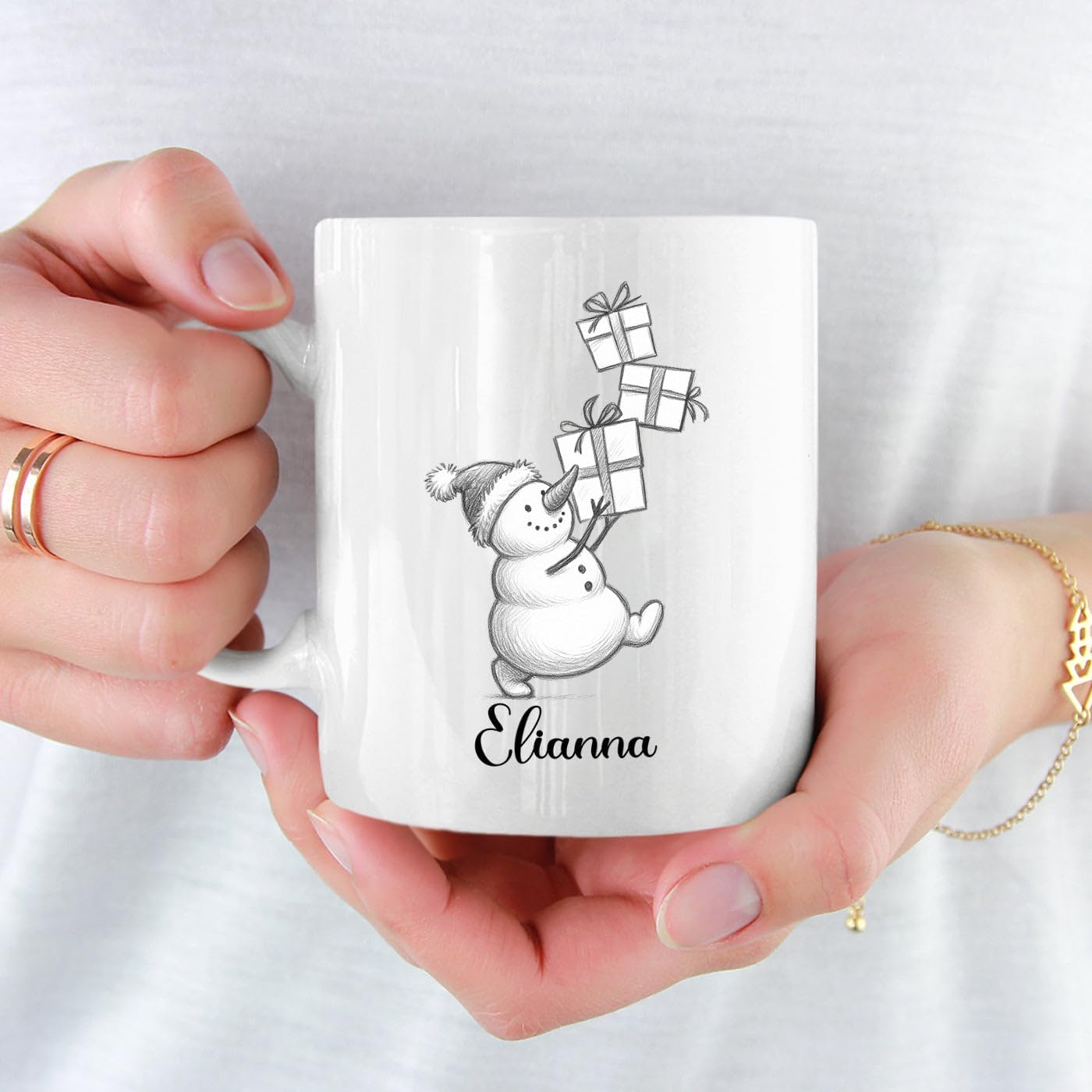 Customized Snowman White Coffee Cups Gift For Daughter Son Kids, Unique Snowman Accent Coffee Mug 11 15 Oz, Personalized Name Snowmen Ceramic Teacup Gift For Boyfriend Girlfriend Birthday Christmas