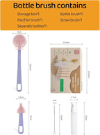 HOEREV Portable Baby Silicone Bottle Brush Set Include Pacifier Brush, Straw Brush, draining Rack, Portable Box