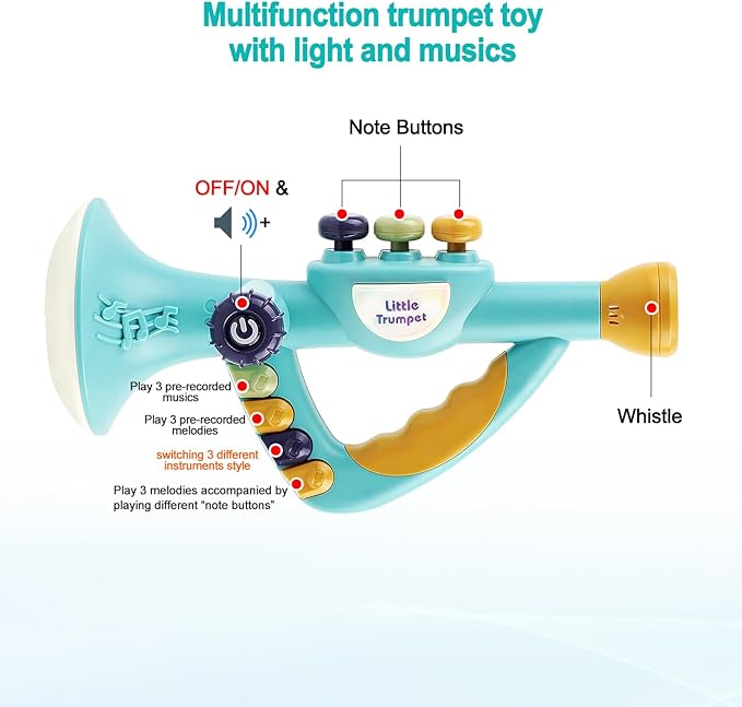 Generic Toddler Musical Instruments Toy, Trumpet, Harmonica, Recorder Flute for Kids Baby, Musical Toys Set for Children, Gifts for Boys Girls Ages 2 3 4 5, Blue