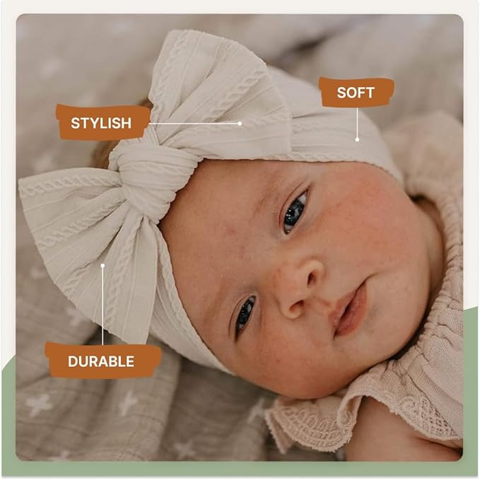 Parker Baby Cable Knit Nylon Headbands 5 Pack | Soft, Stretchy & Comfortable Bows for Girls | Adjustable, Soft to Touch & Knotted Headbands for Baby Girls | Baby Headwraps for Girls | Multiple Colors