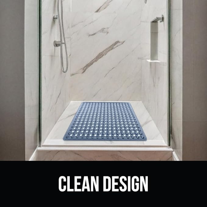 GORILLA GRIP Patented Square Shower Stall Mat, Small Bathtub Floor Mats for Stand Up Showers, Suction Cups and Drainage Holes, Machine Wash, Soft on Feet, Bathroom Accessories 21x21 Inch, Navy Blue